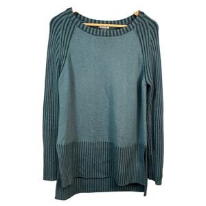 Smartwool‎ Womens Soft Ripple Creek Sweater Striped Ribbed Sleeve Teal Green L